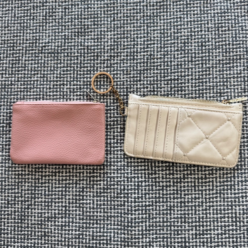 Shiraleah Cream Quilted Card Holder Keychain & Pink Pebbled Coin Purse Bundle